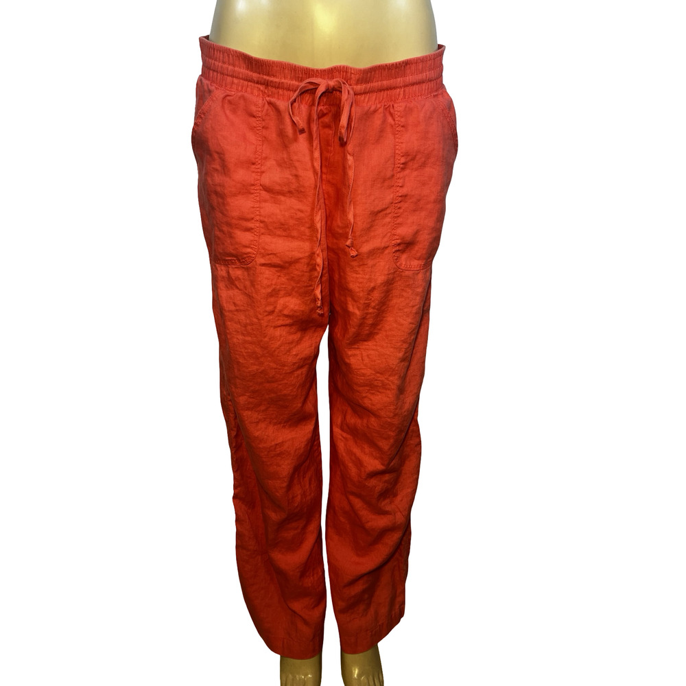 allen allen Linen Pants Womens XL Orange Drawstring Elastic Waist LL10620-NR